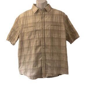 REI Men's Light Brown Plaid Casual Button Down‎ Shirt, XL